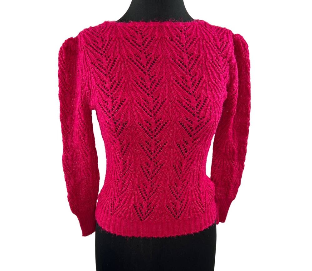 VINTAGE Diane von Furstenberg DvF Hot Pink Open-Knit Acrylic Sweater Crew VTG XS